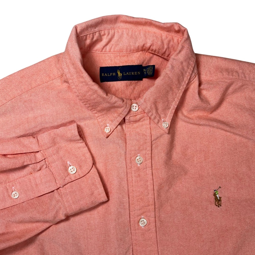 Ralph Lauren Button Down Shirt Men XL Salmon Pink Long Sleeve Oxford Cotton